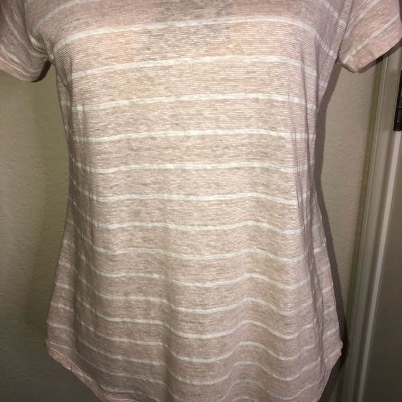 Vince Scoop Neck Linen Pale Peach and White Striped Top Size Medium - Picture 4 of 5